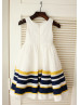 Ivory Cotton Double Colors Stripes Flower Girl Dress